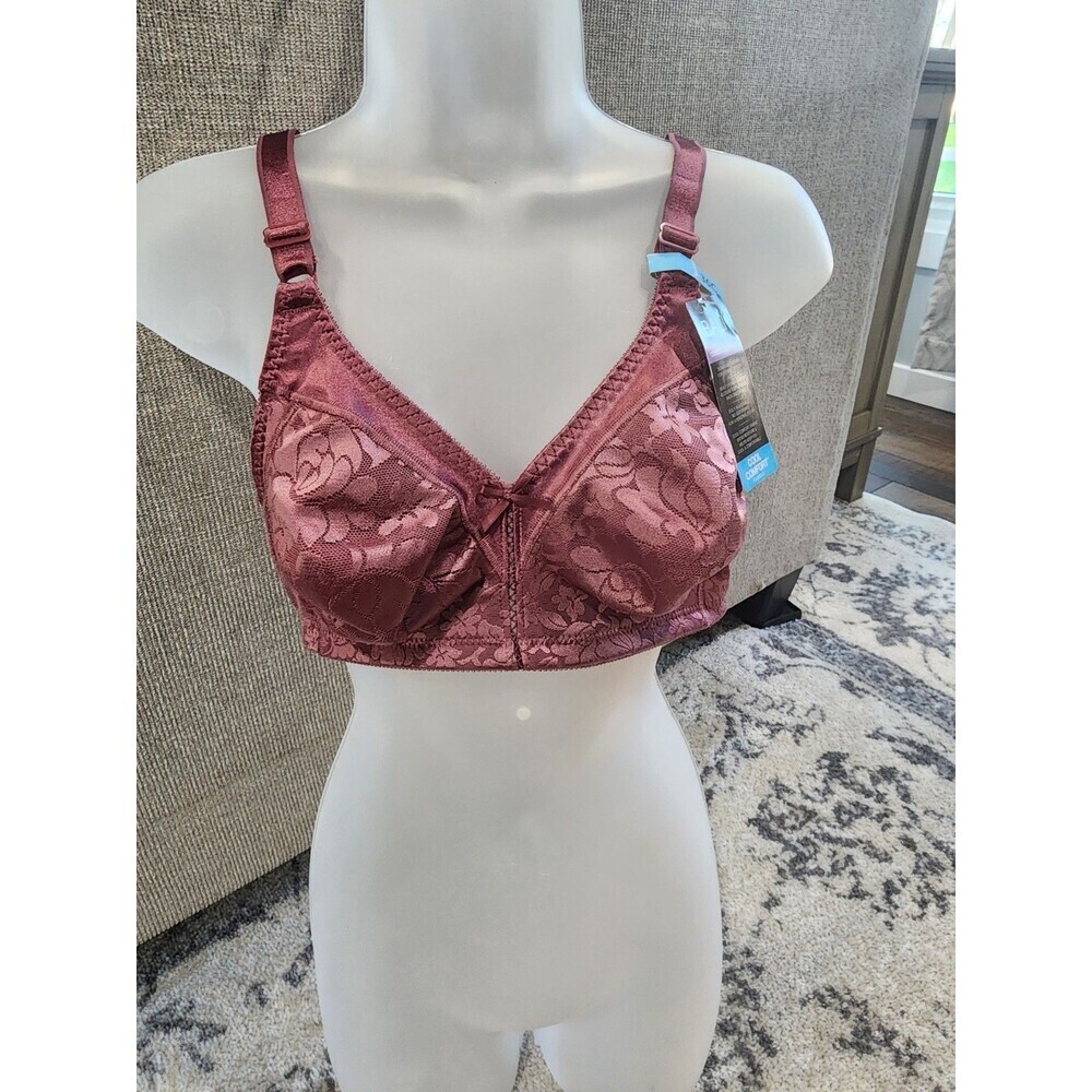 NWT Bali Double Support Lace Full Figure Wireless Bra DF3372 Size 36C Berry